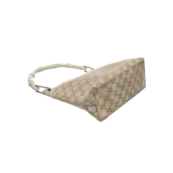Gucci Beige Monogram Bamboo Handle Bag - Picture 5 of 6